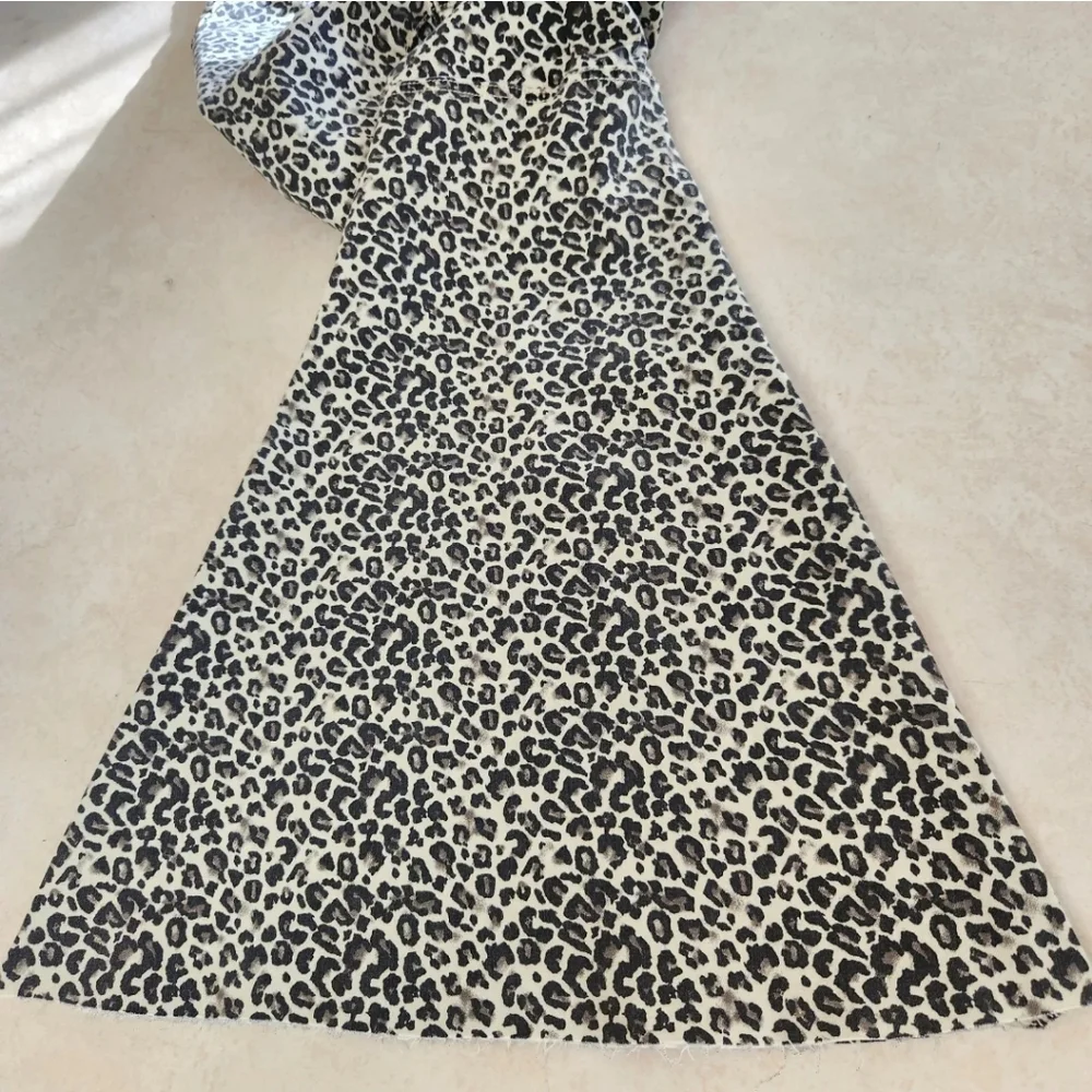 EASEL Womens Button Zip Distressed Leopard Animal Print BELL BOTTOMS Denim Jeans - Picture 5 of 10